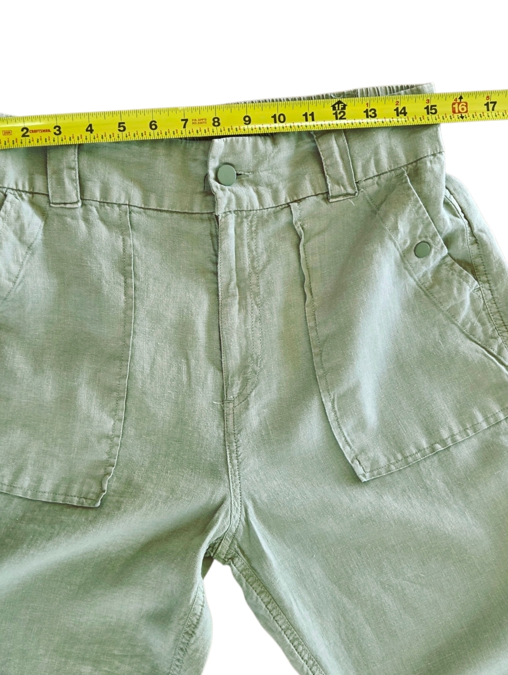 Tahari Linen Trousers Cuffed Relaxed Utility High Waisted Sage Green Size L - Picture 11 of 15